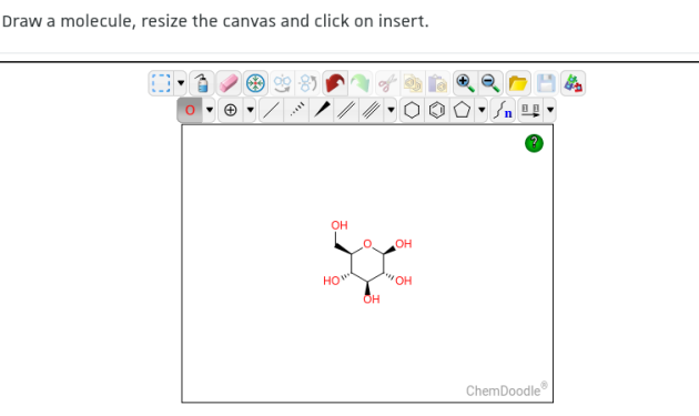 Capture de l'éditeur de molécules ou relations chimiques avec un dessin de molécule de glucose.