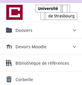Le menu de Compilatio Magister avec les dossiers de Magister puis les devoirs Moodle.